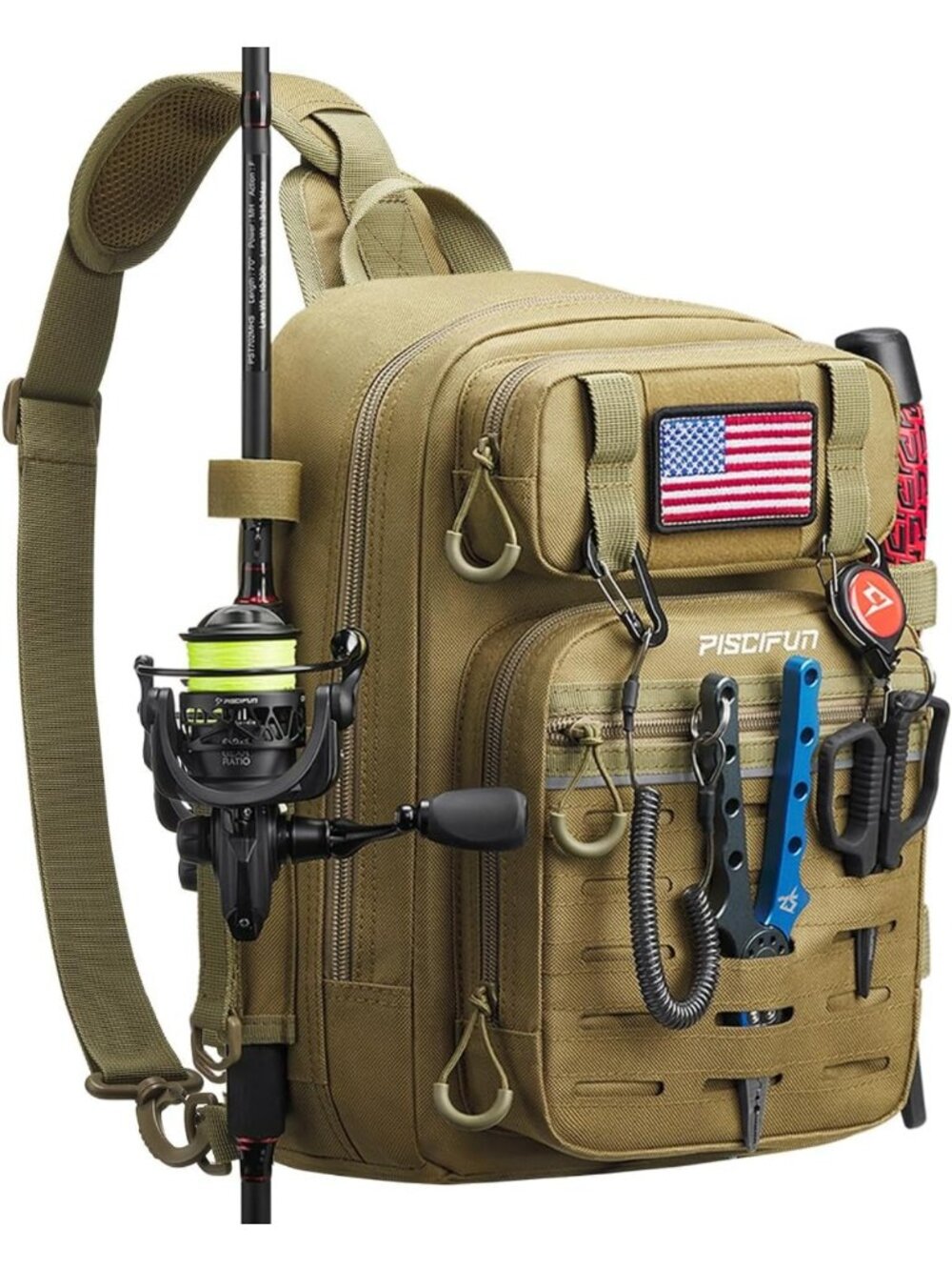 Fishing Backpack Tackle Bag with Rod Holders, Multi-Compartment, Water-Resistant